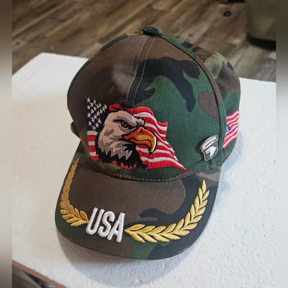 🩵Junior August‎ camouflage baseball cap embroidered American flag💚